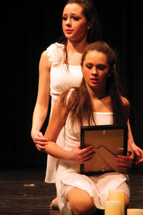 Abigail McCormick and her sister Caitlin, perform a tribute to their late grandfather with a lyrical duo number Thursday at the Prince George Dance Festival held at Vanier Hall. They danced to the beautiful Sarah McLachlan song Angel. Teresa MALLAM/Free Press